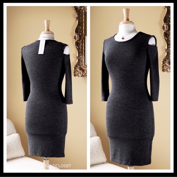 FRENCH CONNECTION COLD OFF THE SHOULDER 3/4 LONG SLEEVES KNIT MINI DRESS A2C - Picture 3 of 8